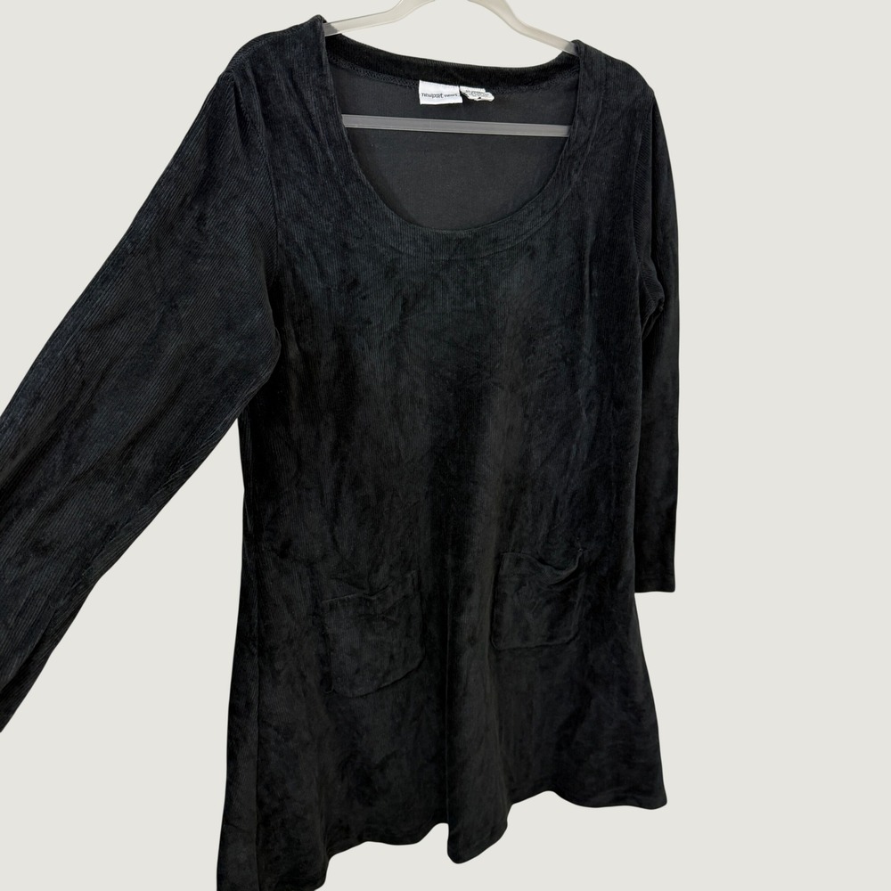 Newport News Black Corduroy Mini Dress Size L Vintage Twee Utility Pocketed
